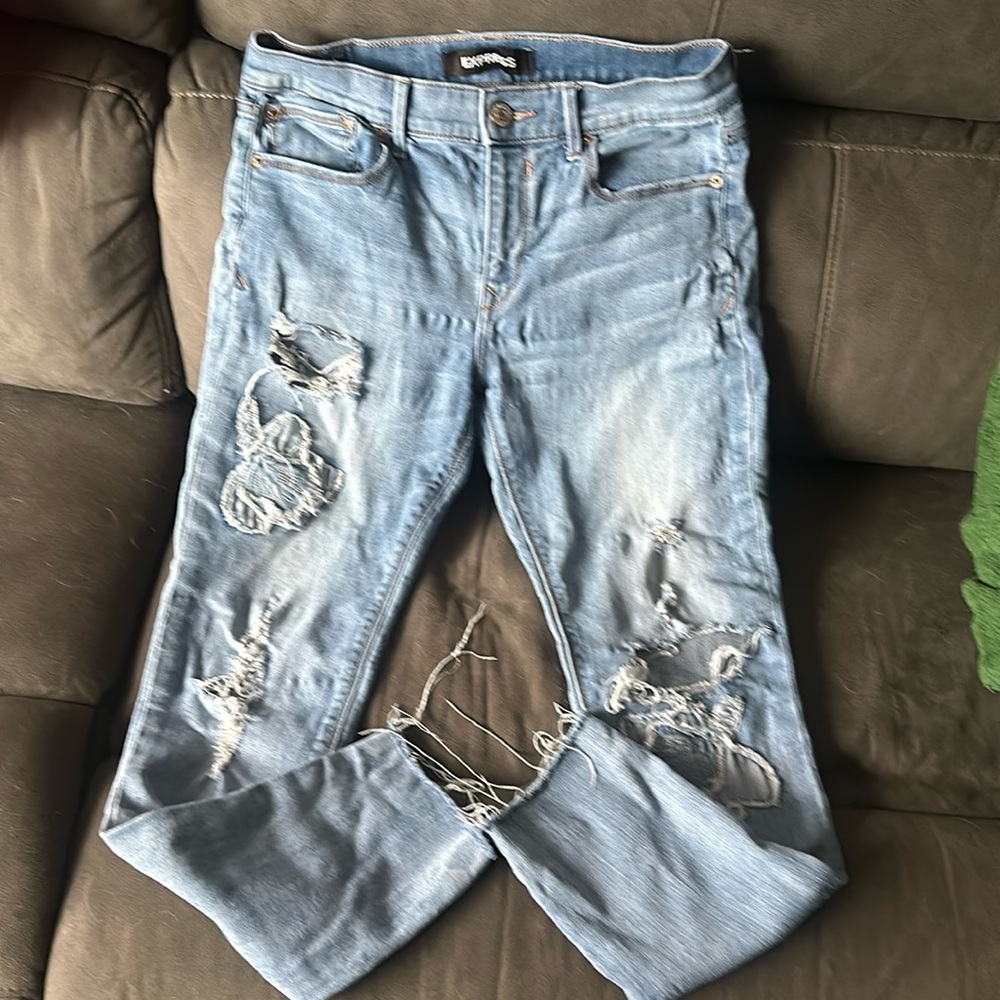 Express stretch ankle legging mid rise eight regular ripped jeans